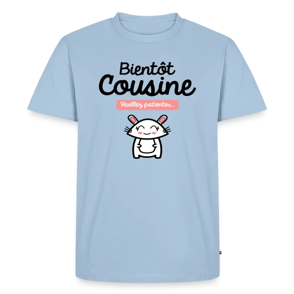 Maquette de T-shirt Premium bio Homme « Bientôt Cousine : Annonce Mignonne » à personnaliser