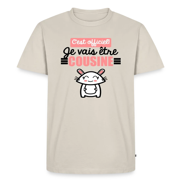 Maquette de T-shirt Premium bio Homme « Annonce Grossesse : C'est Officiel, Je Vais Être Cousine ! » à personnaliser