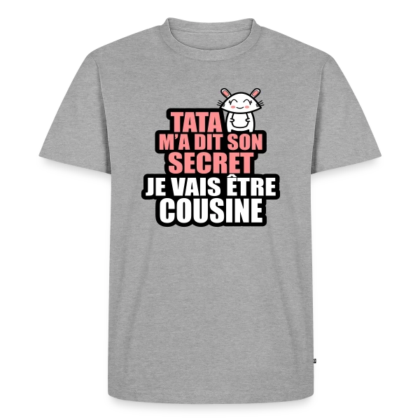 Maquette de T-shirt Premium bio Homme « Annonce Grossesse : Tata M'a Dit Son Secret, Je Vais Être Cousine » à personnaliser