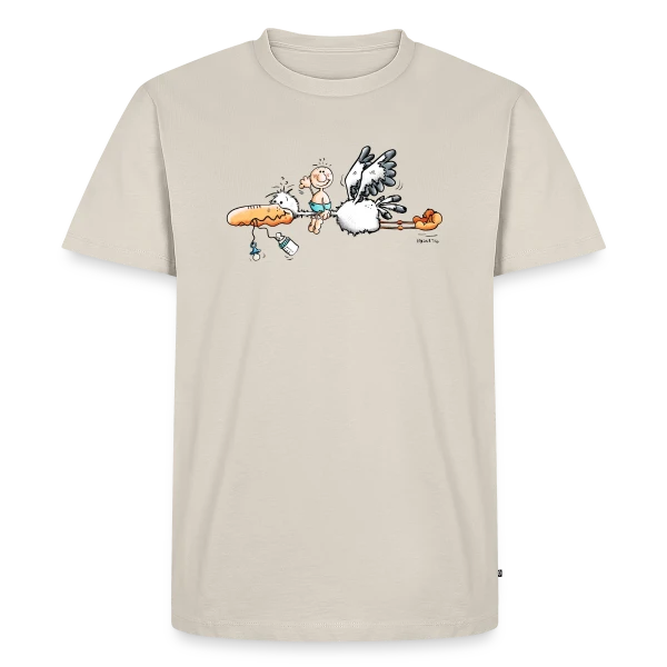 Maquette de T-shirt Premium bio Homme « La Cigogne Apporte le Bonheur Bébé » à personnaliser