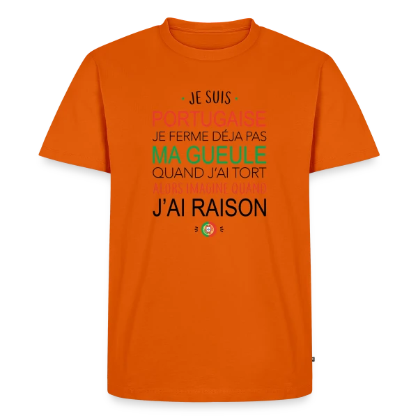 Maquette de T-shirt Premium bio Homme « Portugaise : Ma Voix Compte, Toujours Raison ! » à personnaliser