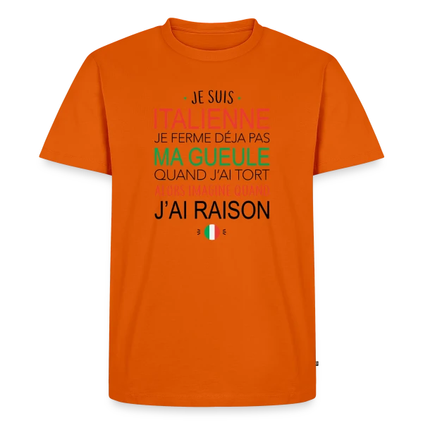 Maquette de T-shirt Premium bio Homme « "Italienne : Ma Voix, Ma Loi" » à personnaliser