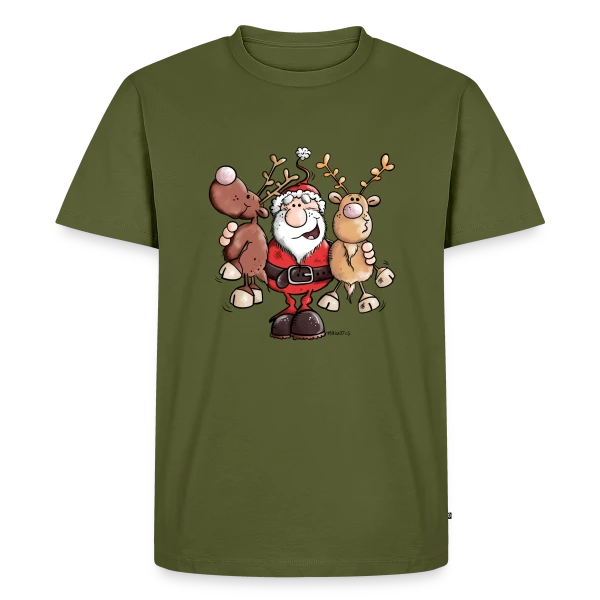 Maquette de T-shirt Premium bio Homme « Le Père Noël Câline ses Rennes - Esprit de Noël » à personnaliser
