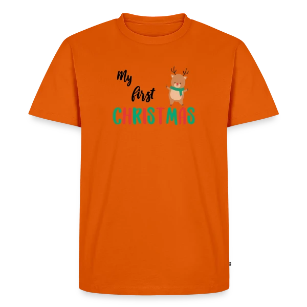 Maquette de T-shirt Premium bio Homme « Mon Premier Noël : Design Adorable pour Bébé » à personnaliser