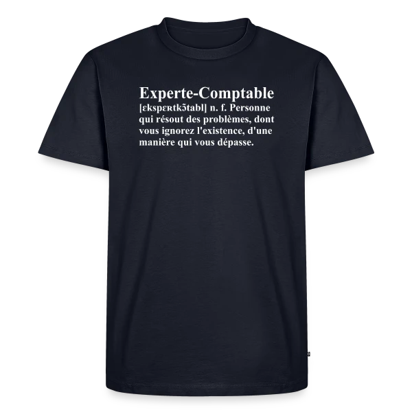 Maquette de T-shirt Premium bio Homme « Définition de l'Experte-Comptable | T-Shirt Humour Métier Femme » à personnaliser