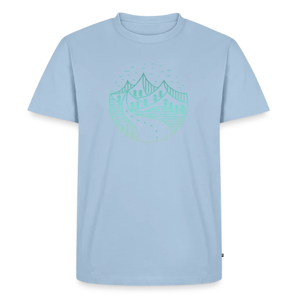 Maquette de T-shirt Premium bio Homme « Chemin Montagneux Minimaliste » à personnaliser