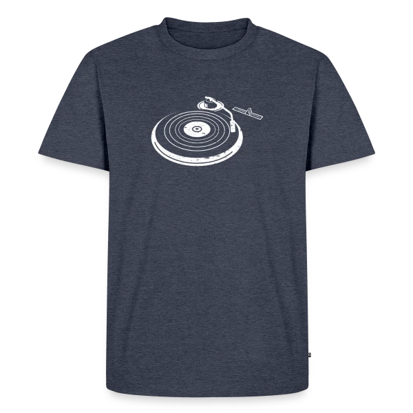 Maquette de T-shirt Premium bio Homme « Platine Vinyle DJ Rétro » à personnaliser