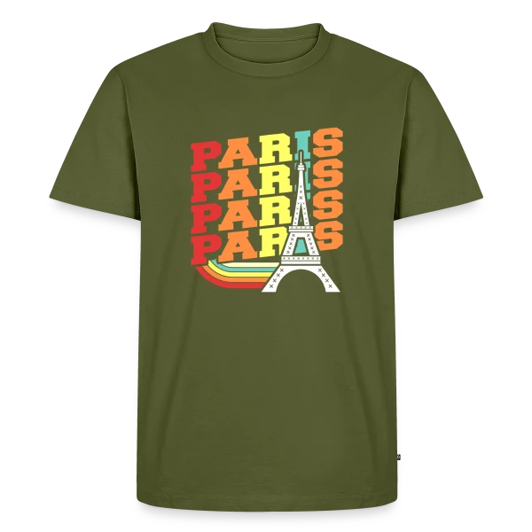 Maquette de T-shirt Premium bio Homme « Paris Rétro Ondulé » à personnaliser