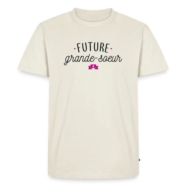 Maquette de T-shirt Premium bio Homme « Future Grande Sœur : Annonce Originale & Cadeau Mignon » à personnaliser