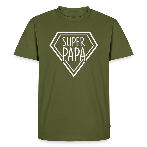 Maquette de T-shirt Premium bio Homme « Super Papa - Idée Cadeau Noël & Fête des Pères » à personnaliser
