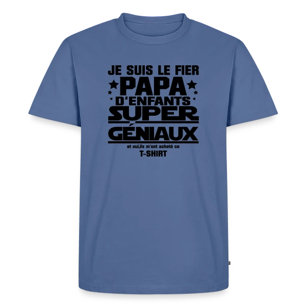 Maquette de T-shirt Premium bio Homme « Fier Papa d'Enfants Géniaux » à personnaliser