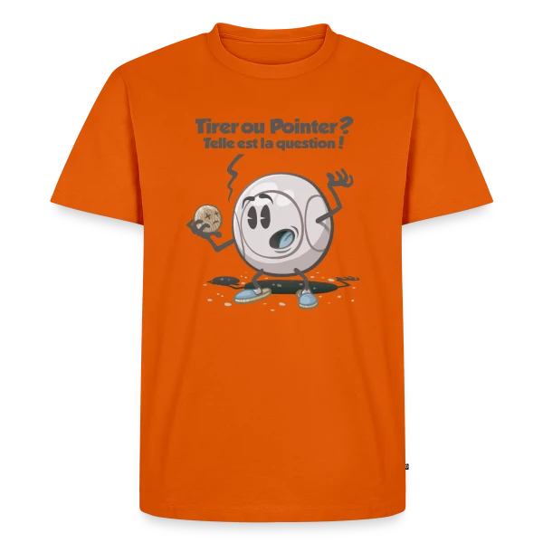 Maquette de T-shirt Premium bio Homme « Pétanque : Tirer ou pointer ? » à personnaliser