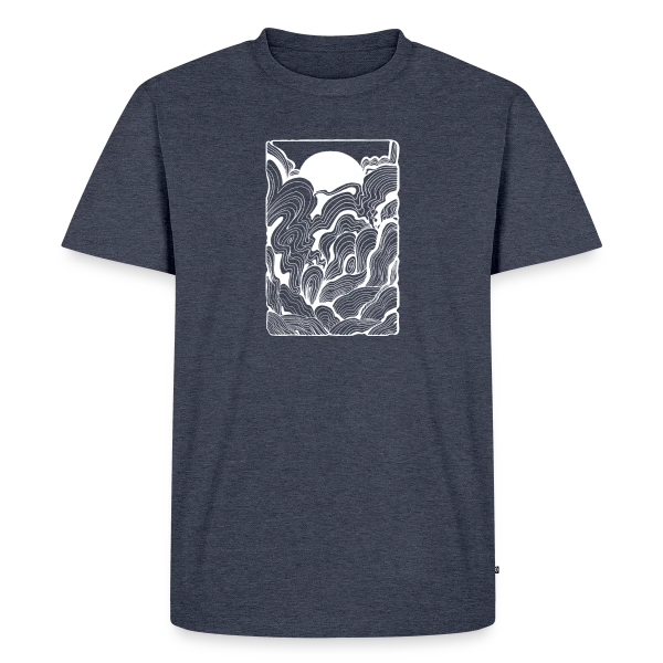 Maquette de T-shirt Premium bio Homme « Doodle Océan au Lever du Soleil » à personnaliser
