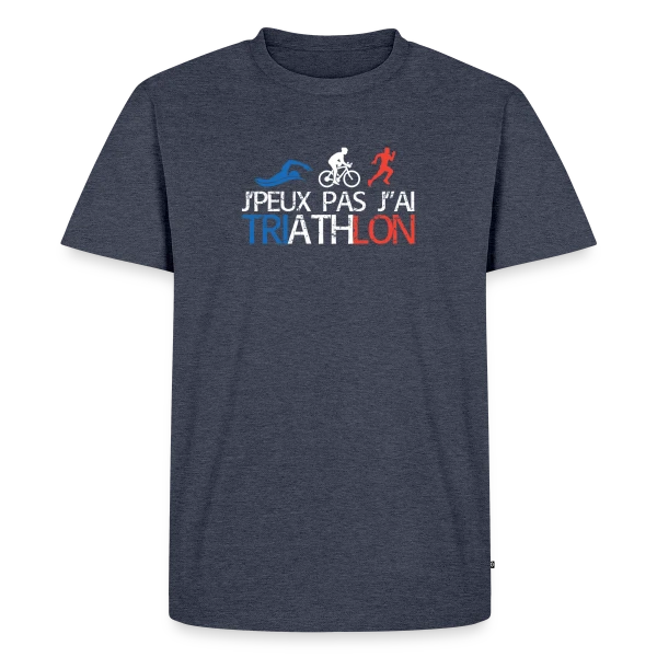 Maquette de T-shirt Premium bio Homme « Je Peux Pas J'ai Triathlon - Humour Sportif » à personnaliser