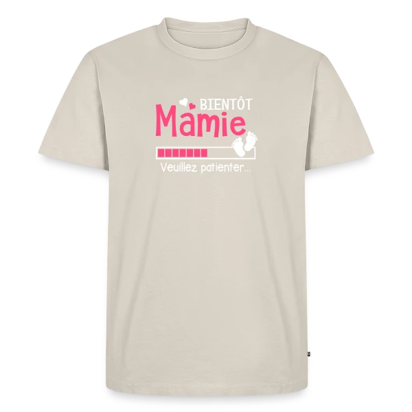 Maquette de T-shirt Premium bio Homme « Bientôt Mamie : Future Grand-Mère en Attente » à personnaliser