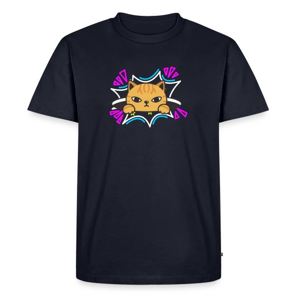 Maquette de T-shirt Premium bio Homme « Chat Mignon Néon 90s » à personnaliser