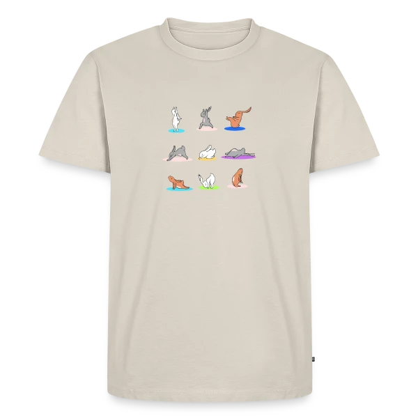 Maquette de T-shirt Premium bio Homme « Lapin Yoga: Joyeuses Pâques Zen » à personnaliser