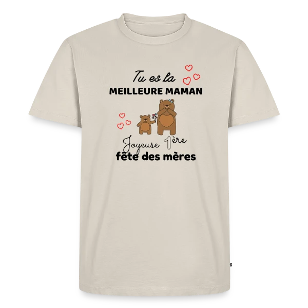 Maquette de T-shirt Premium bio Homme « Bébé Ma Première Fête des Mères : Meilleure Maman Ours » à personnaliser