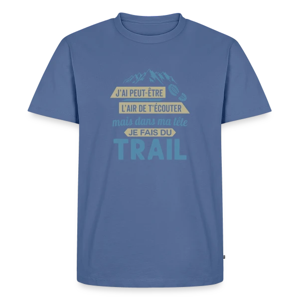Maquette de T-shirt Premium bio Homme « Dans ma Tête, je Fais du Trail Running » à personnaliser