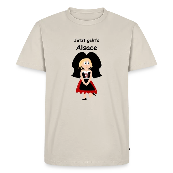 Maquette de T-shirt Premium bio Homme « Alsacienne Traditionnelle Joyeuse » à personnaliser