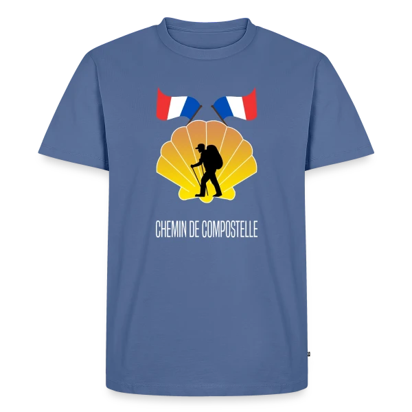 Maquette de T-shirt Premium bio Homme « Chemin de Compostelle: La Randonnée Spirituelle du Pèlerin » à personnaliser