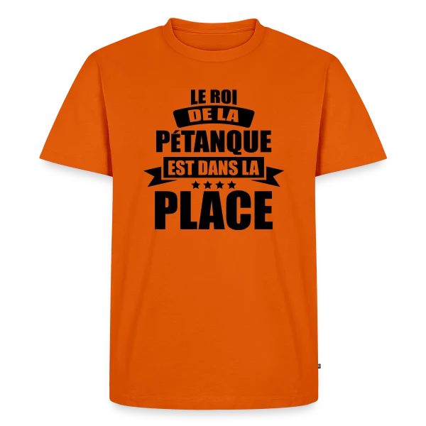 Maquette de T-shirt Premium bio Homme « Humour Pétanque : Le Roi est dans la Place ! » à personnaliser