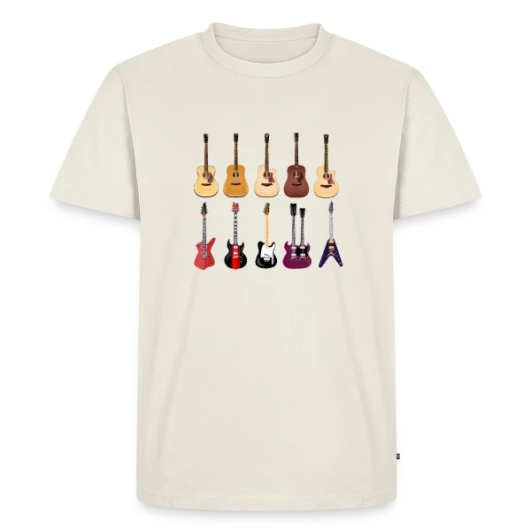 Maquette de T-shirt Premium bio Homme « Je Suis Guitariste : Ma Passion, Ma Fierté » à personnaliser