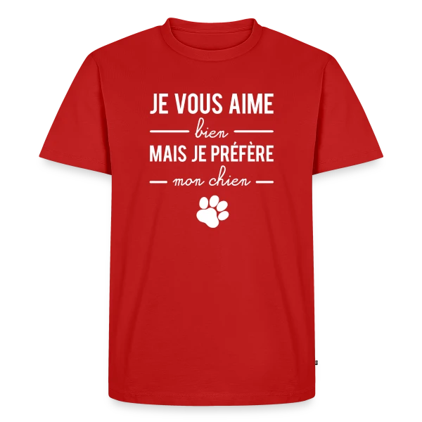 Maquette de T-shirt Premium bio Homme « Je Préfère Mon Chien » à personnaliser