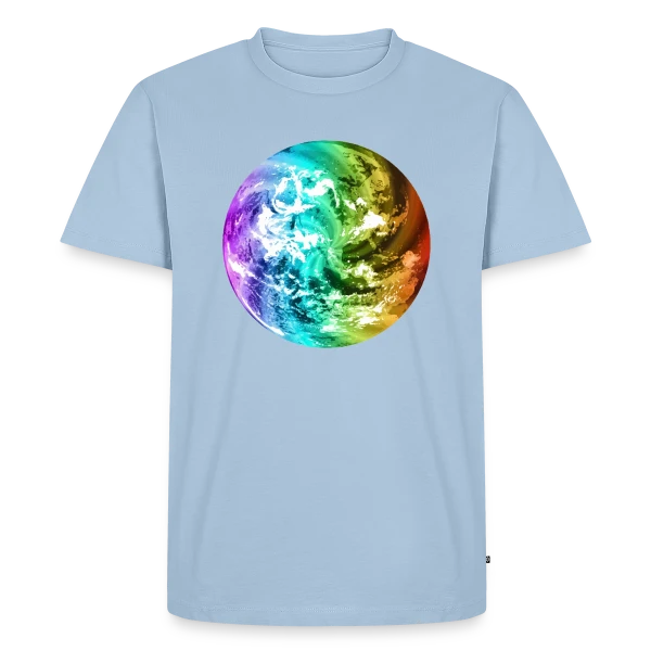 Maquette de T-shirt Premium bio Homme « Globe Terre Arc-en-ciel » à personnaliser