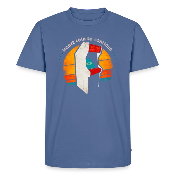 Maquette de T-shirt Premium bio Homme « Arcade Rétro Années 80 : Insert Coin to Continue » à personnaliser