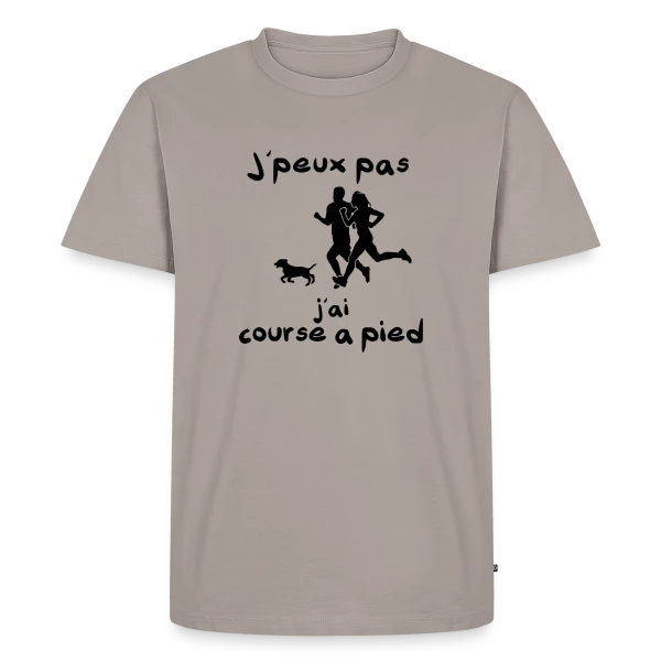 Maquette de T-shirt Premium bio Homme « J'peux pas, j'ai Course à Pied (Jogging, Running) » à personnaliser