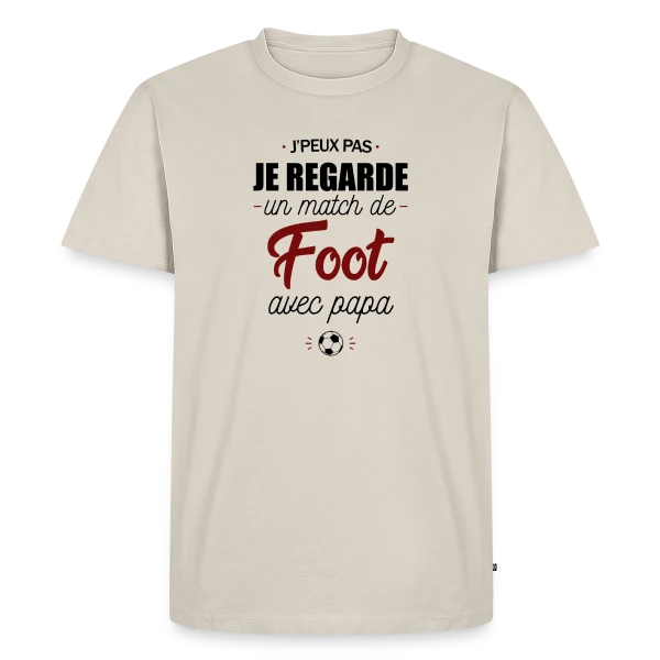 Maquette de T-shirt Premium bio Homme « J'peux pas, j'ai match de foot avec Papa ! » à personnaliser