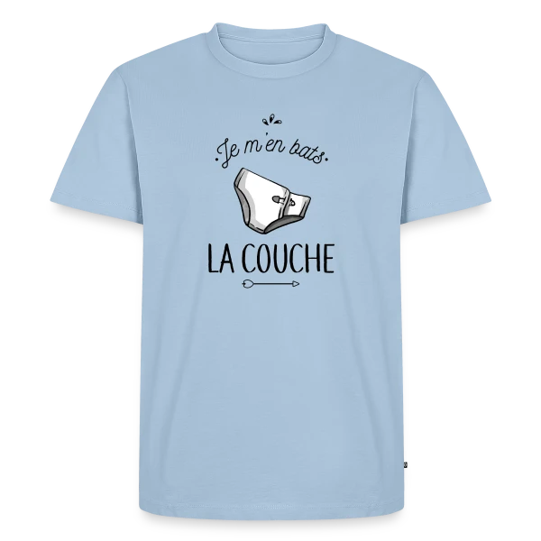 Maquette de T-shirt Premium bio Homme « Je m'en Bats la Couche : Humour & Décontraction » à personnaliser
