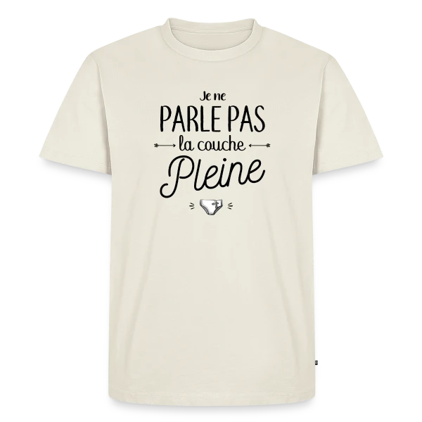 Maquette de T-shirt Premium bio Homme « Je Ne Parle Pas La Couche Pleine » à personnaliser