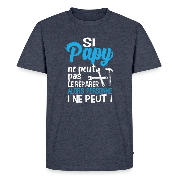 Maquette de T-shirt Premium bio Homme « Si Papy ne peut pas le réparer... » à personnaliser