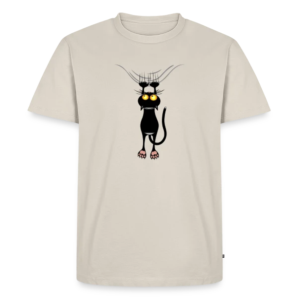 Maquette de T-shirt Premium bio Homme « Chat Griffeur Amusant » à personnaliser