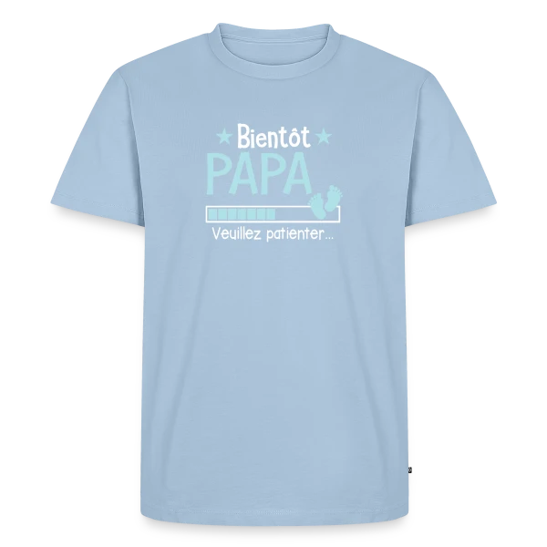 Maquette de T-shirt Premium bio Homme « Bientôt Papa : Le Cadeau Idéal du Futur Père » à personnaliser
