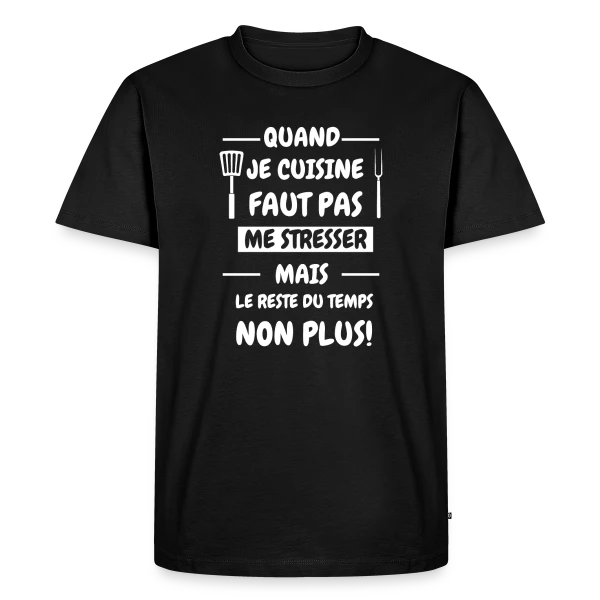 Maquette de T-shirt Premium bio Homme « De Cuisine Humour : Pas de Stress en Cuisine ! » à personnaliser