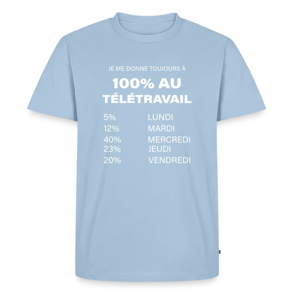 Maquette de T-shirt Premium bio Homme « Télétravail J'Adore » à personnaliser