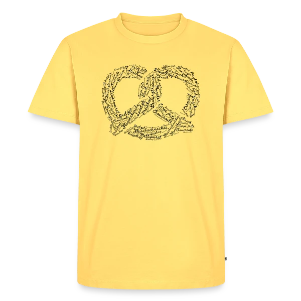 Maquette de T-shirt Premium bio Homme « Brezel Mots Alsaciens Gourmands » à personnaliser
