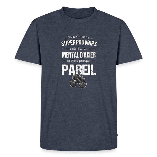 Maquette de T-shirt Premium bio Homme « Motivation Sport: Mental d'Acier » à personnaliser