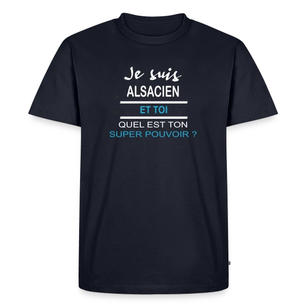 Maquette de T-shirt Premium bio Homme « Mon Super Pouvoir Alsacien » à personnaliser