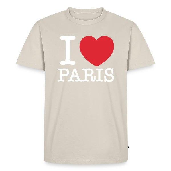 Maquette de T-shirt Premium bio Homme « Cœur J'aime Paris » à personnaliser