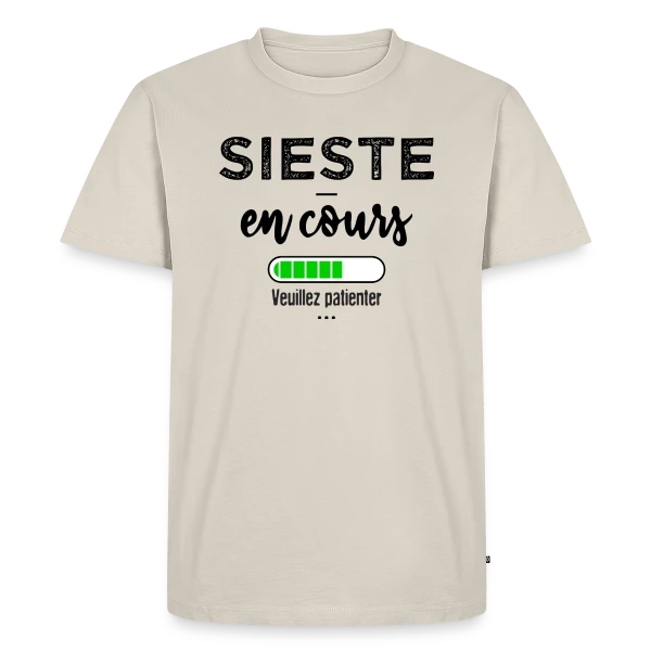 Maquette de T-shirt Premium bio Homme « Sieste en cours, ne pas déranger ! » à personnaliser
