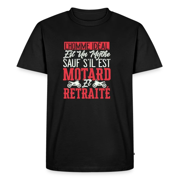 Maquette de T-shirt Premium bio Homme « L'Homme Idéal : Motard & Retraité - Humour Moto » à personnaliser