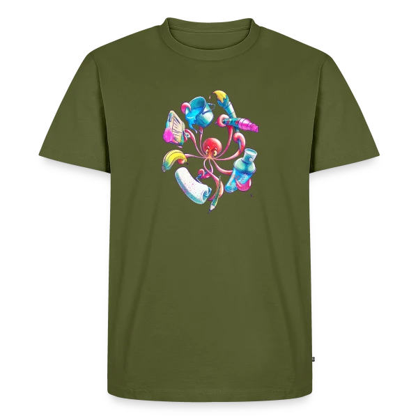 Maquette de T-shirt Premium bio Homme « Pulpograffer : Poulpe Artiste Urbain » à personnaliser