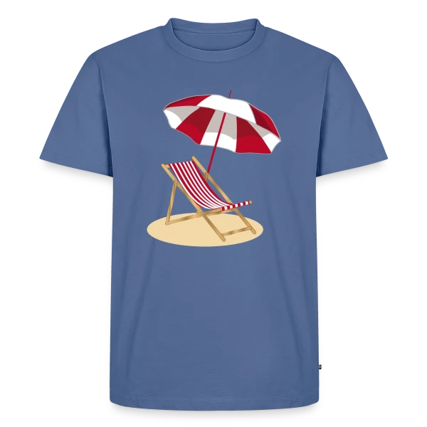 Maquette de T-shirt Premium bio Homme « Évasion Plage & Soleil » à personnaliser