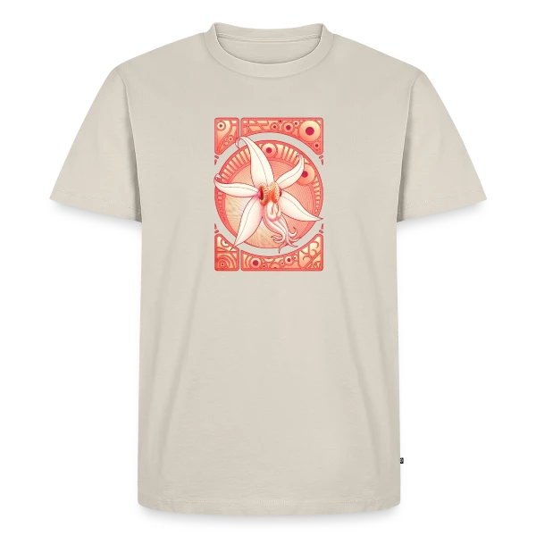 Maquette de T-shirt Premium bio Homme « Orchidée : Élégance Florale Délicate » à personnaliser