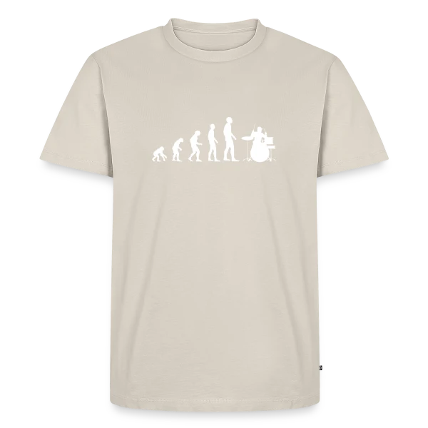 Maquette de T-shirt Premium bio Homme « Évolution Batteur – L'Humour Rythmé » à personnaliser