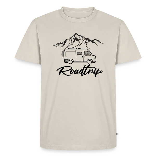 Maquette de T-shirt Premium bio Homme « Van Life Montagnes Roadtrip » à personnaliser
